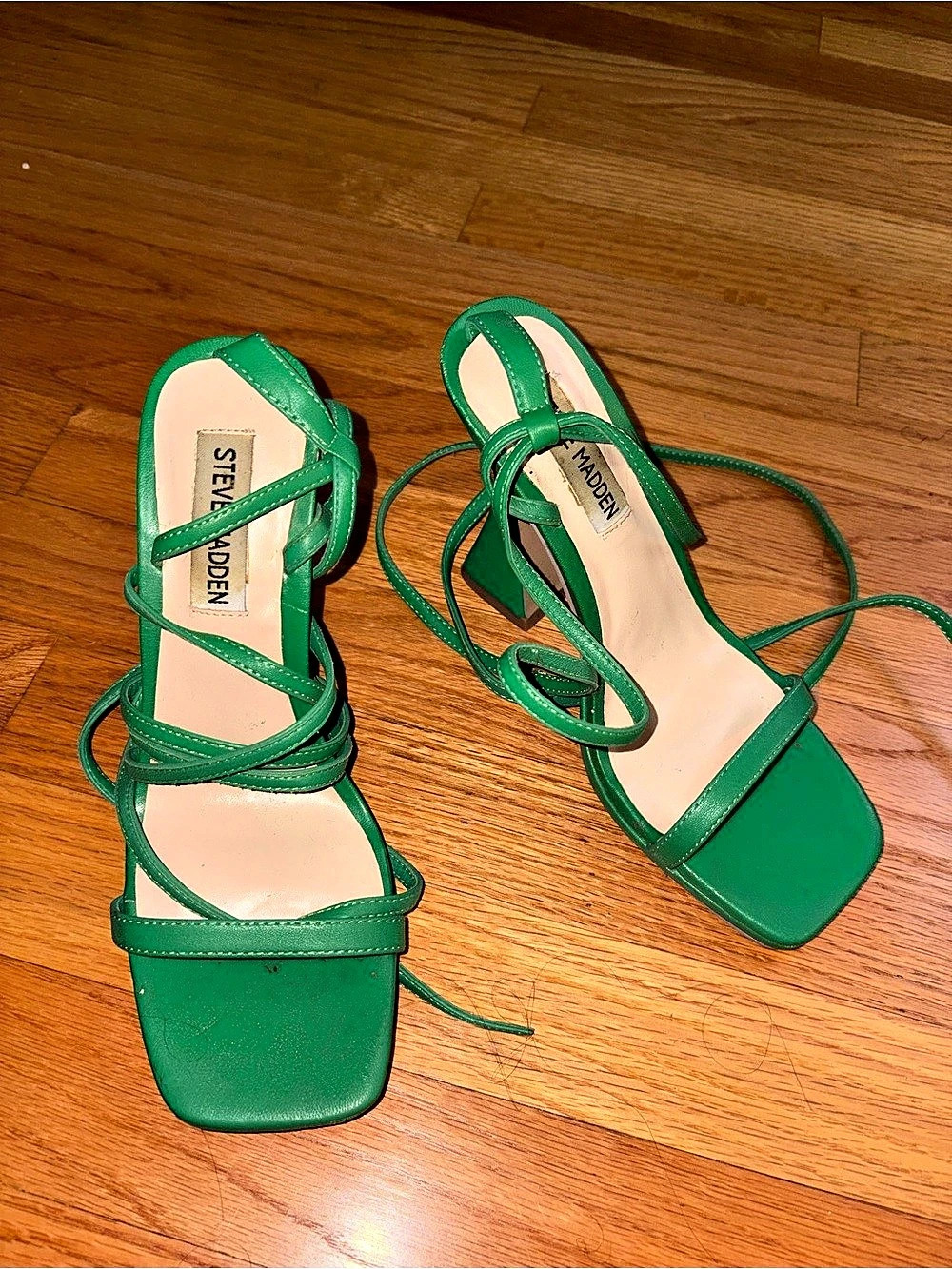 Steve Madden Manzie Green Lace Up Block Heel Sandal